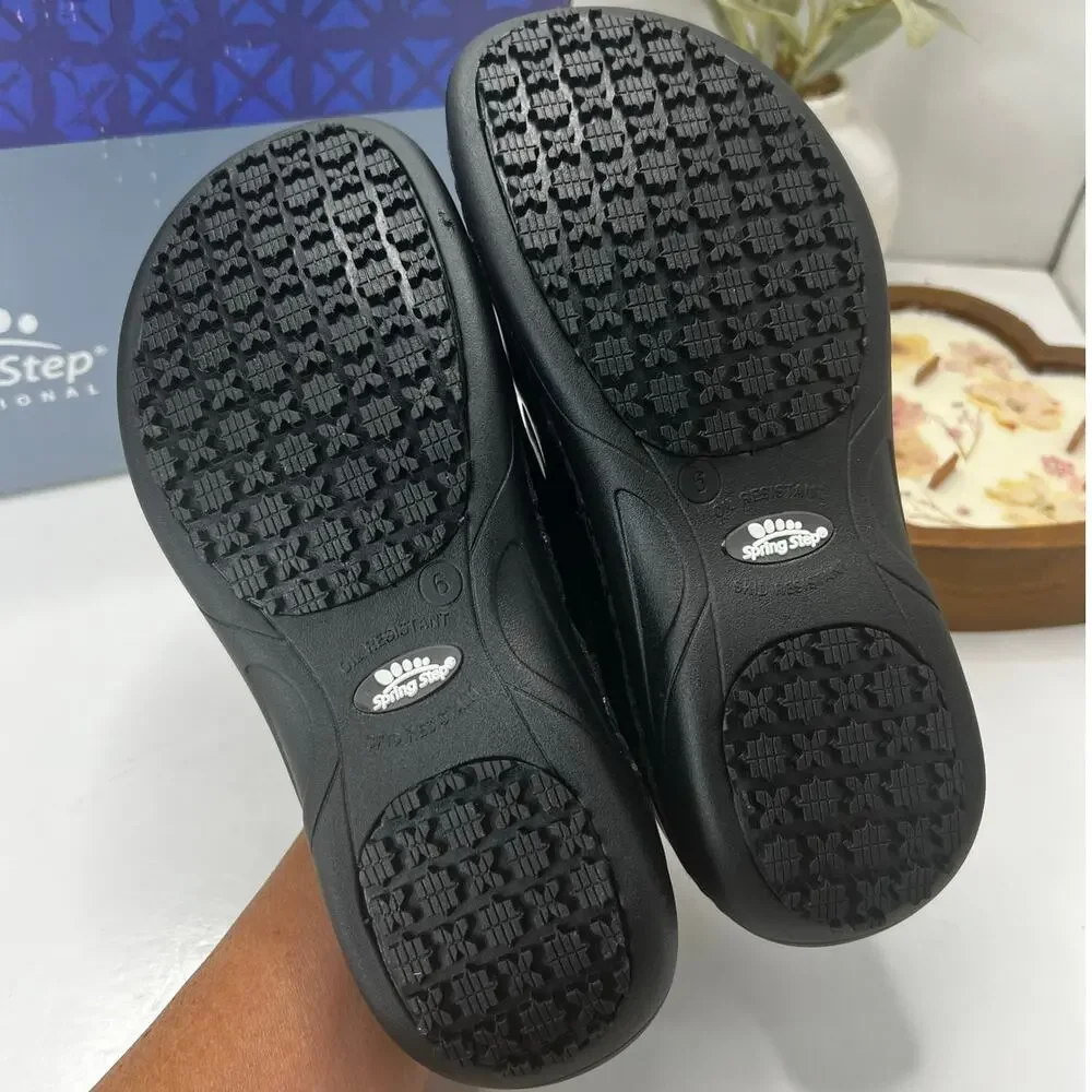 Spring Step Manila Leather Work Slip Resistant Clog Black 581587 Women's 6M NWB